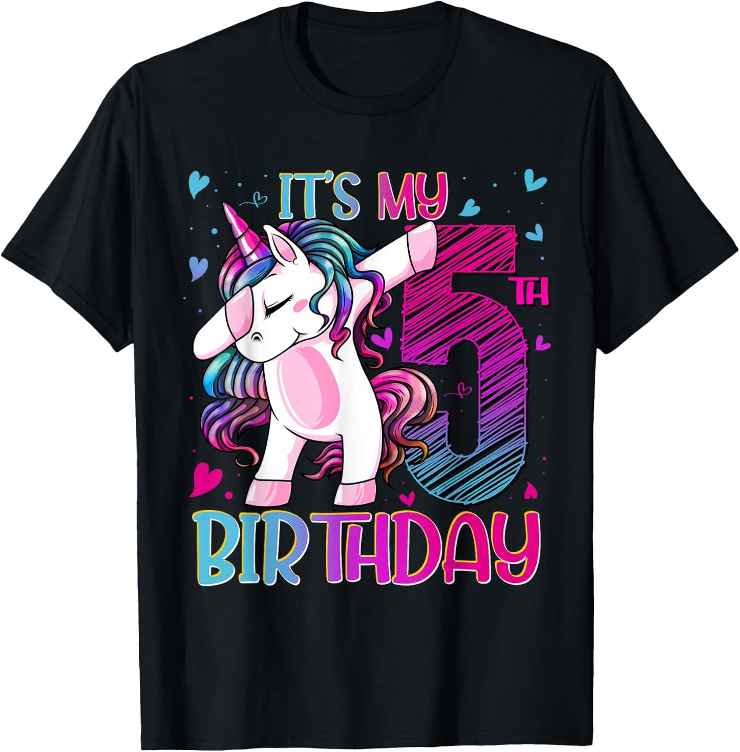 5 Year Old Unicorn Dabbing 5th Birthday Girl Unicorn Party T-Shirt - T-Shirt | Black