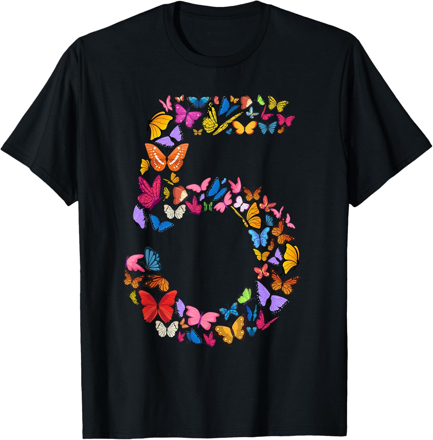 5th Birthday Butterflies 5 Years Old Girls Butterfly lover T-Shirt - T-Shirt | Black