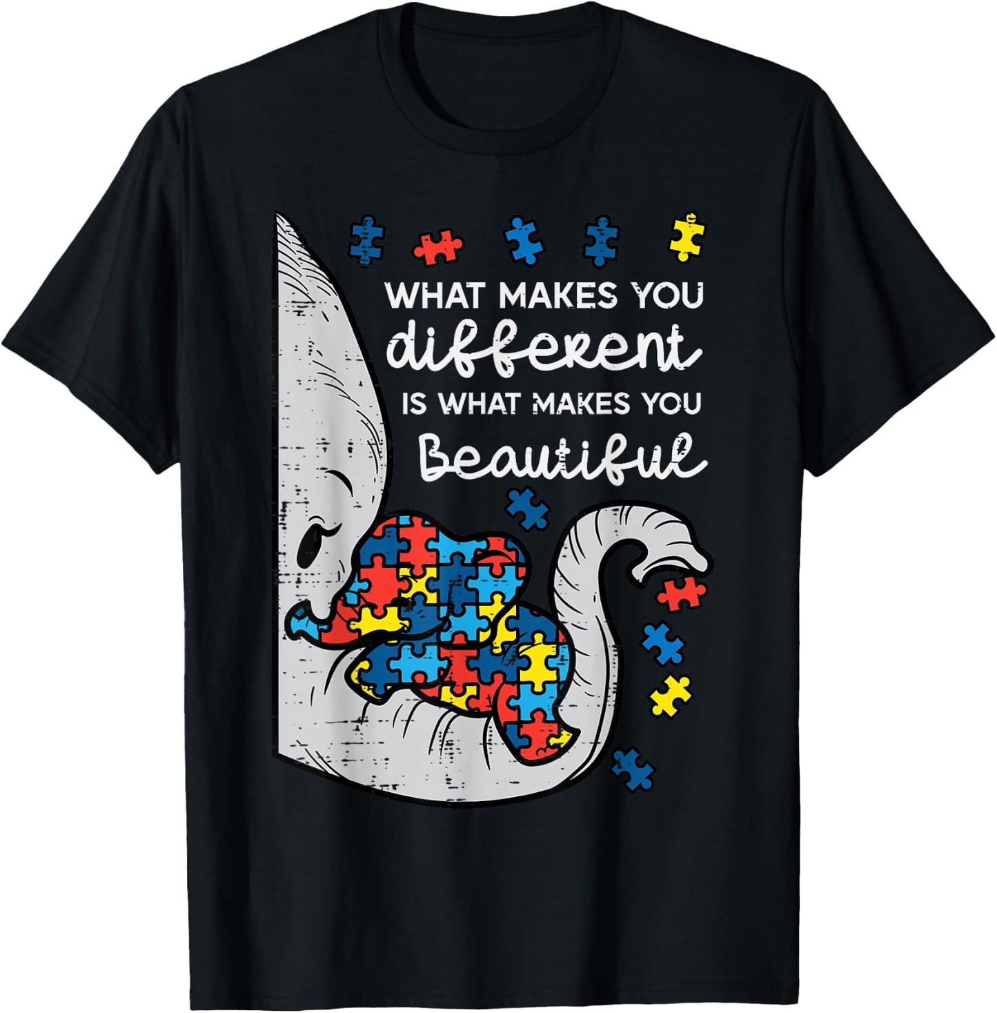 Elephant What Makes You Different Autism Awareness Women Kid T-Shirt - T-Shirt | Black