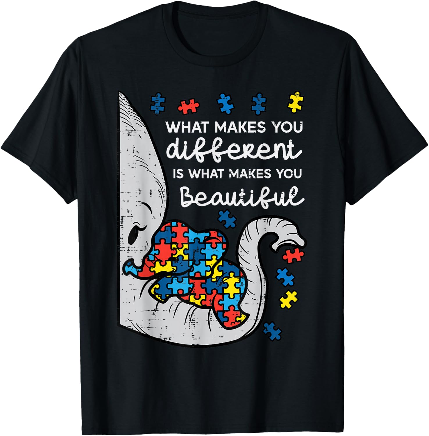 Elephant What Makes You Different Autism Awareness Women Kid T-Shirt - T-Shirt | Black