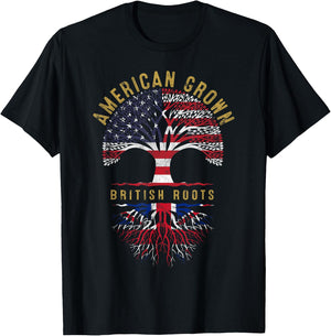 American Grown British Roots Tree Flag Family Heritage T-Shirt - T-Shirt | Black