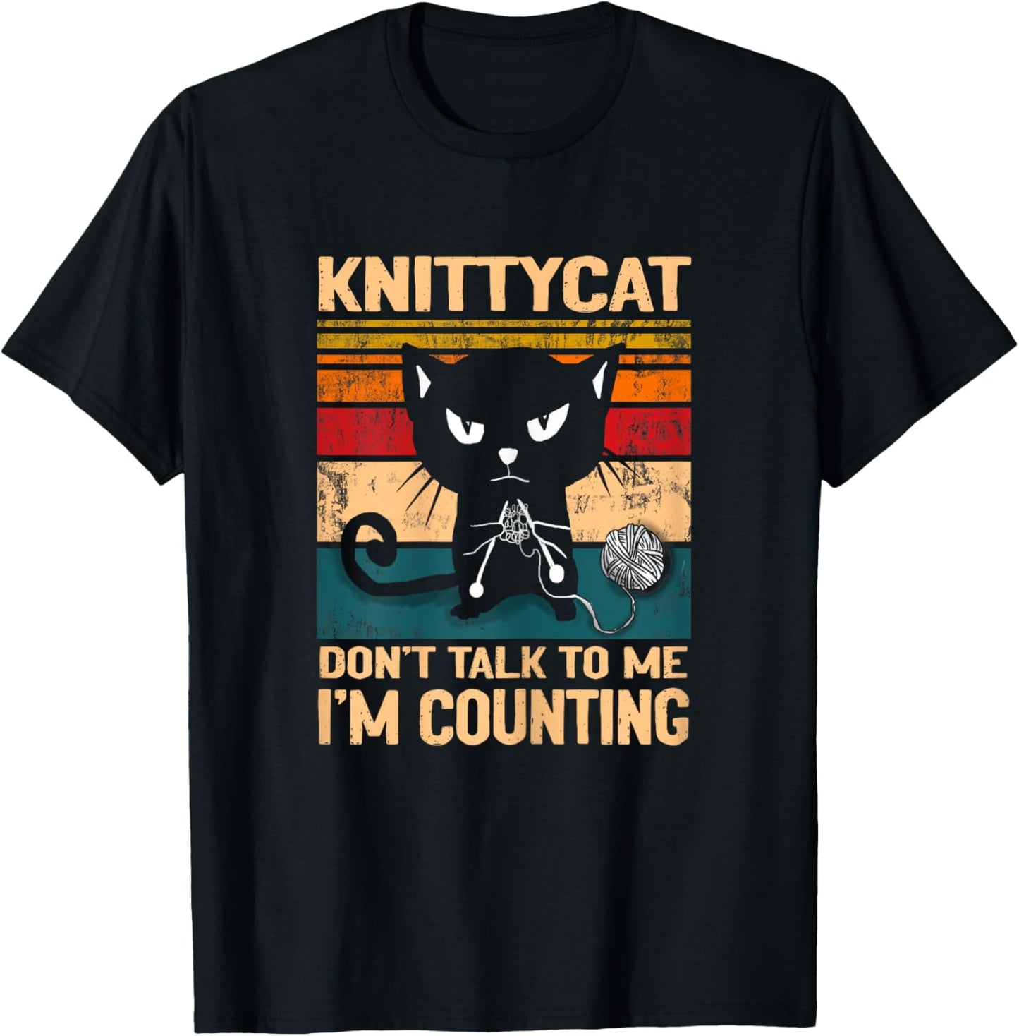Black Cat Dont talk to me I´m counting Knitting Lover Knit T-Shirt - T-Shirt | Black