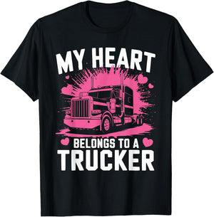 My Heart Belongs To A Trucker T-Shirt - T-Shirt | Black