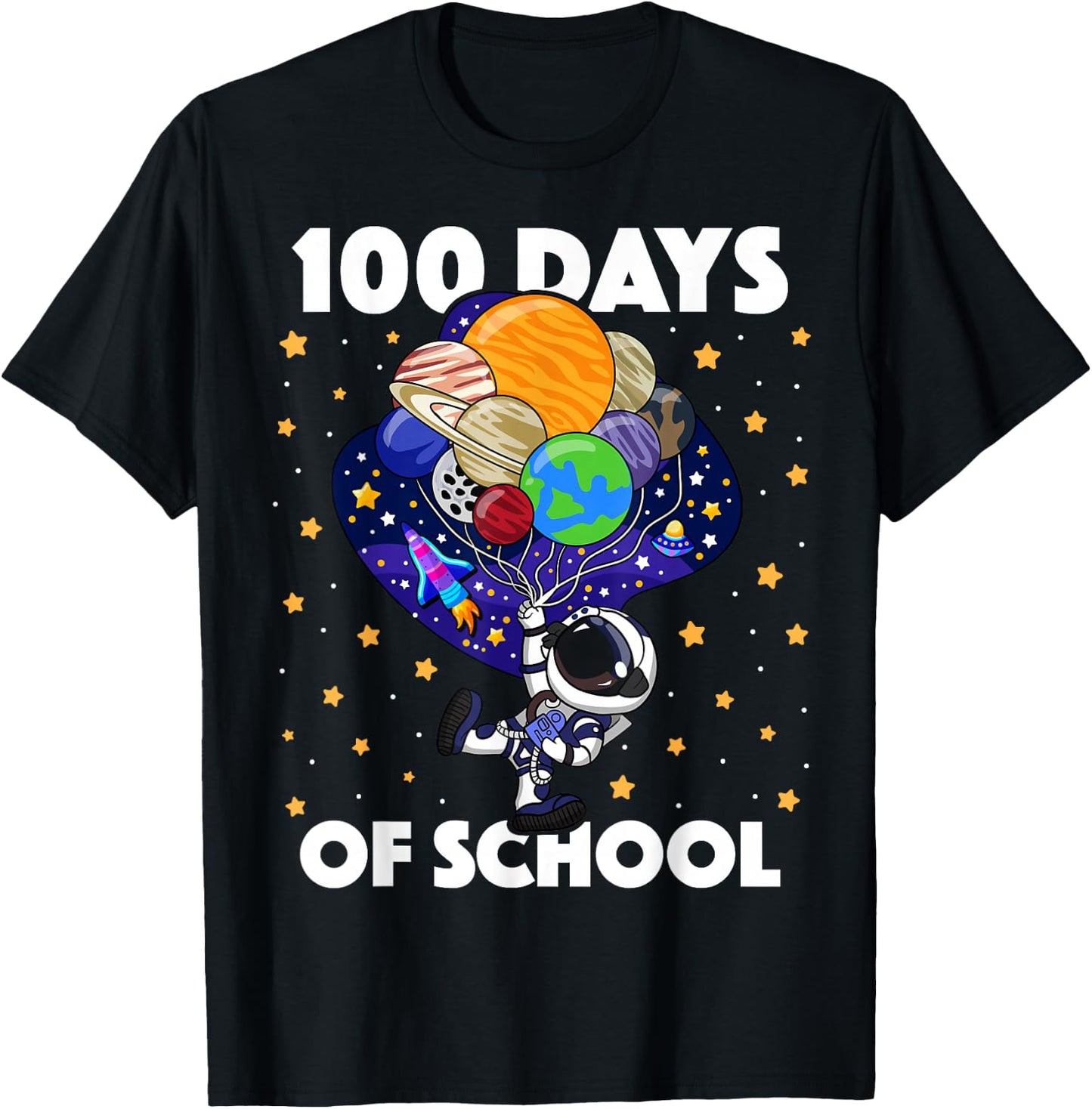 100 Days of School Astronaut Space Boys Kids 100th Day T-Shirt - T-Shirt | Black