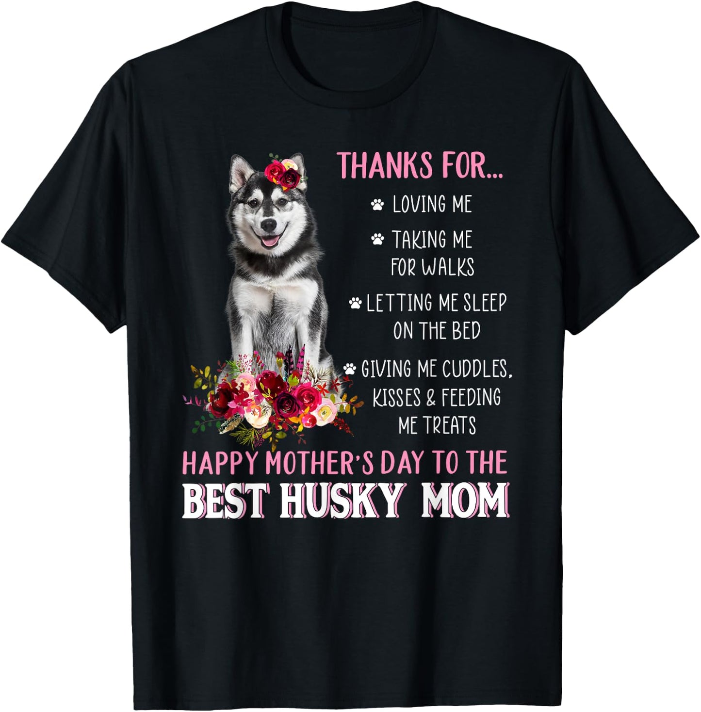 Floral Best Husky Mom Funny Dog Mom Lover Mother Day 2022 T-Shirt - T-Shirt | Black