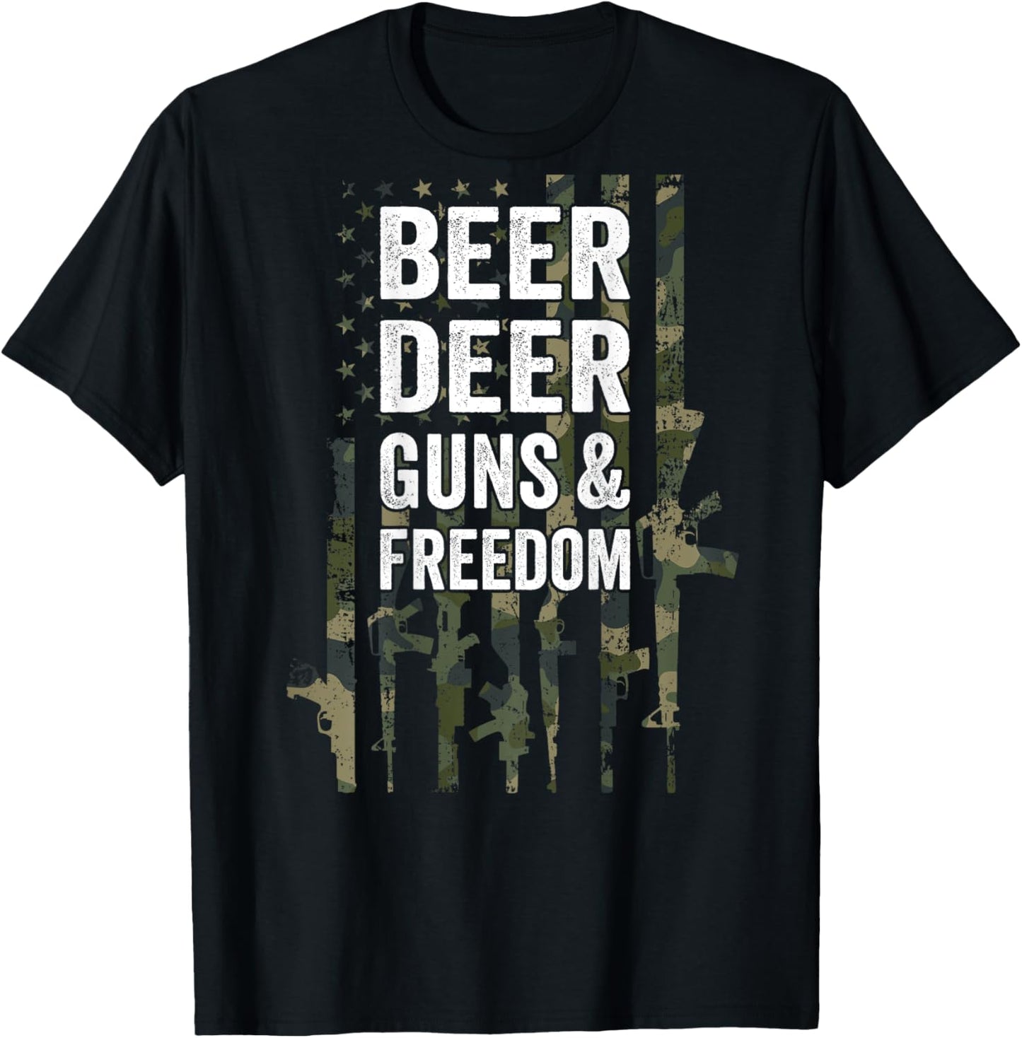 Beer Deer Guns & Freedom - Funny Buck Hunting CAMO - ON BACK Men T-Shirt - T-Shirt | Black