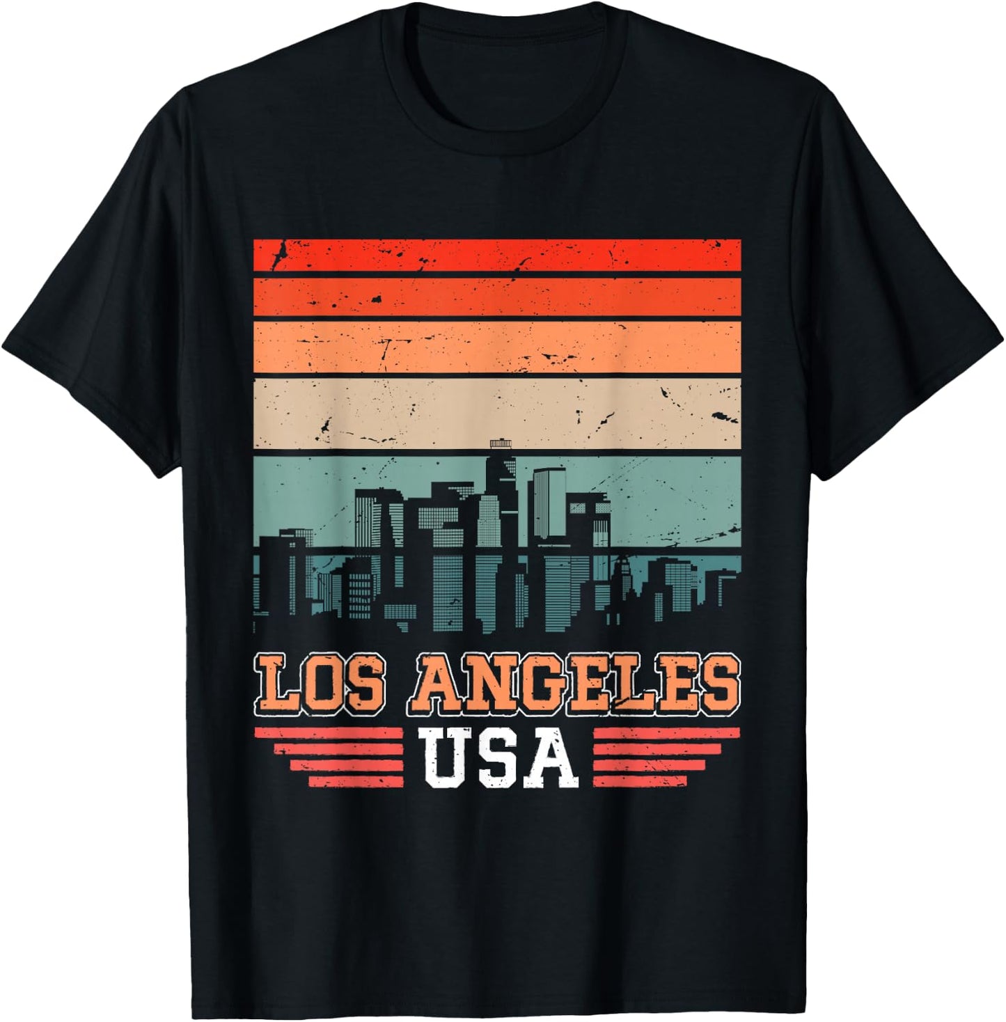 Los Angeles USA Retro Vintage Sunset Skyline Los Angeles T-Shirt - T-Shirt | Black
