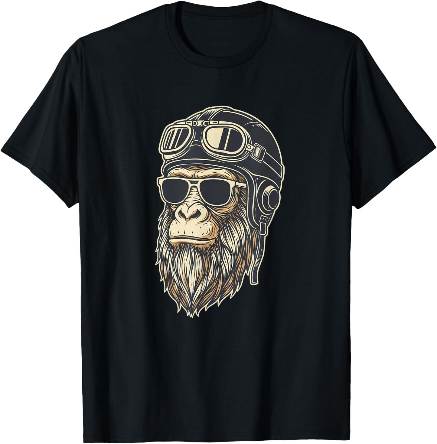 Monkey Pilot Helmet Sunglasses Vintage Ape Jungle Funny T-Shirt - T-Shirt | Black