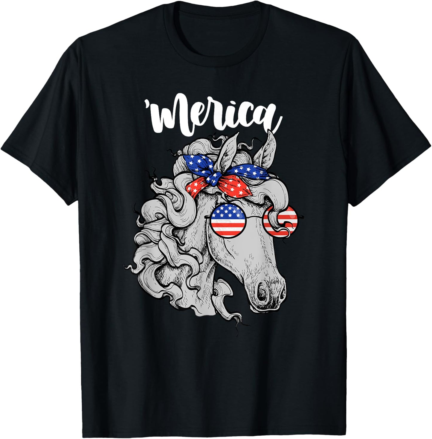 Patriotic Horse 4th Of July Merica American Flag USA Horse T-Shirt - T-Shirt | Black