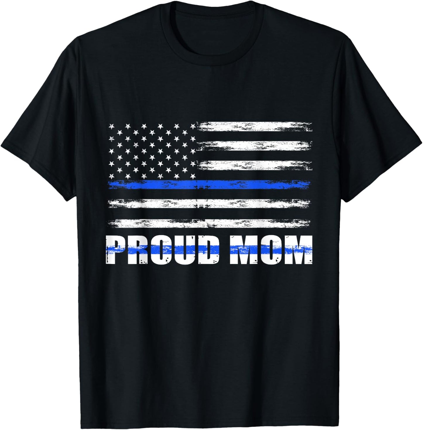 Police Officer Mom, Proud Mom Blue Line Family Mother's Day T-Shirt - T-Shirt | Black
