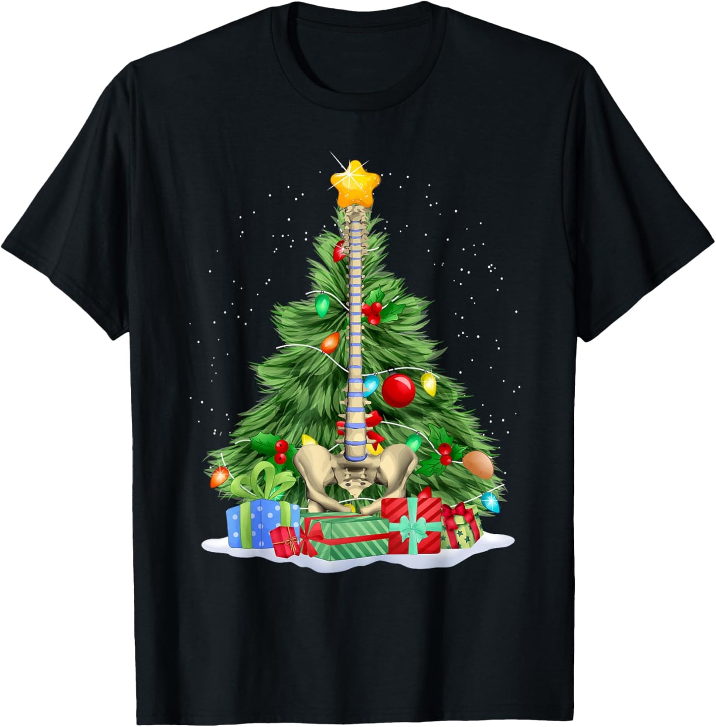 Chiropractic Spine Tree Chiropractic Anatomy Bone Christmas T-Shirt - T-Shirt | Black