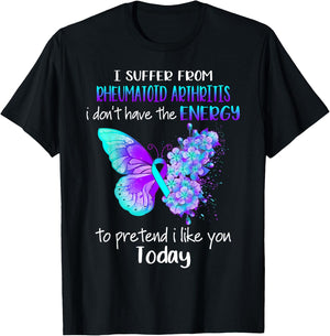 I Suffer From Rheumatoid Arthritis Awareness Butterfly T-Shirt - T-Shirt | Black