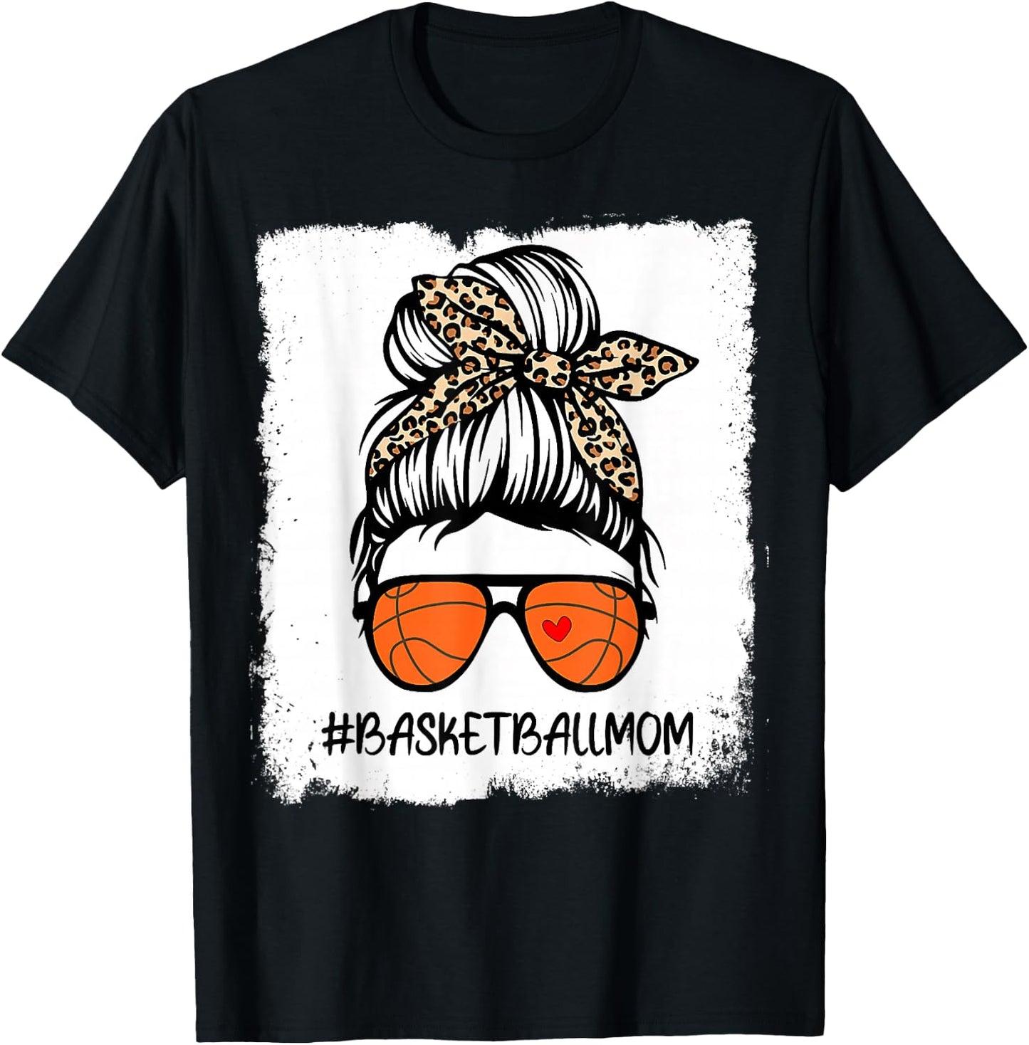 Bleached Basketball Mom Life Leopard Messy Bun Game Day T-Shirt - T-Shirt | Black