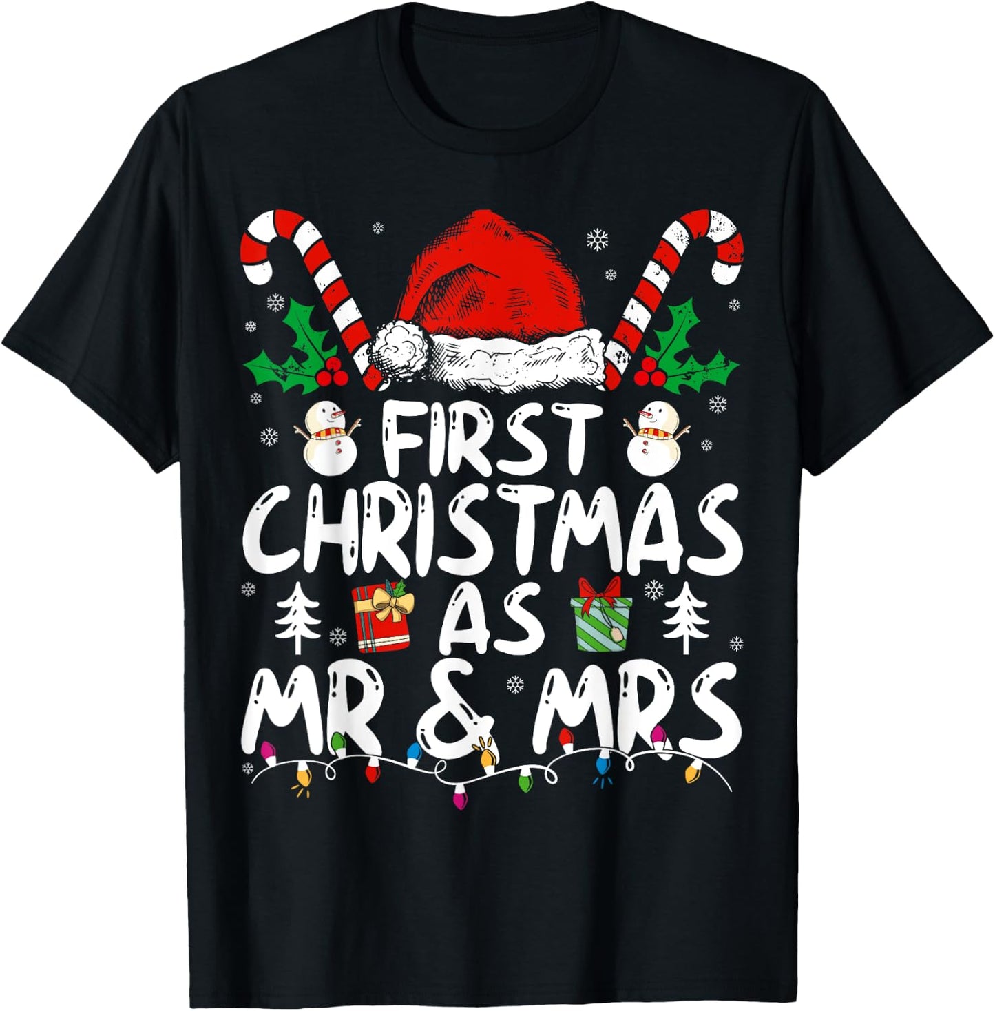 First Christmas As Mr and Mrs Just Married Couples Matching T-Shirt - T-Shirt | Black