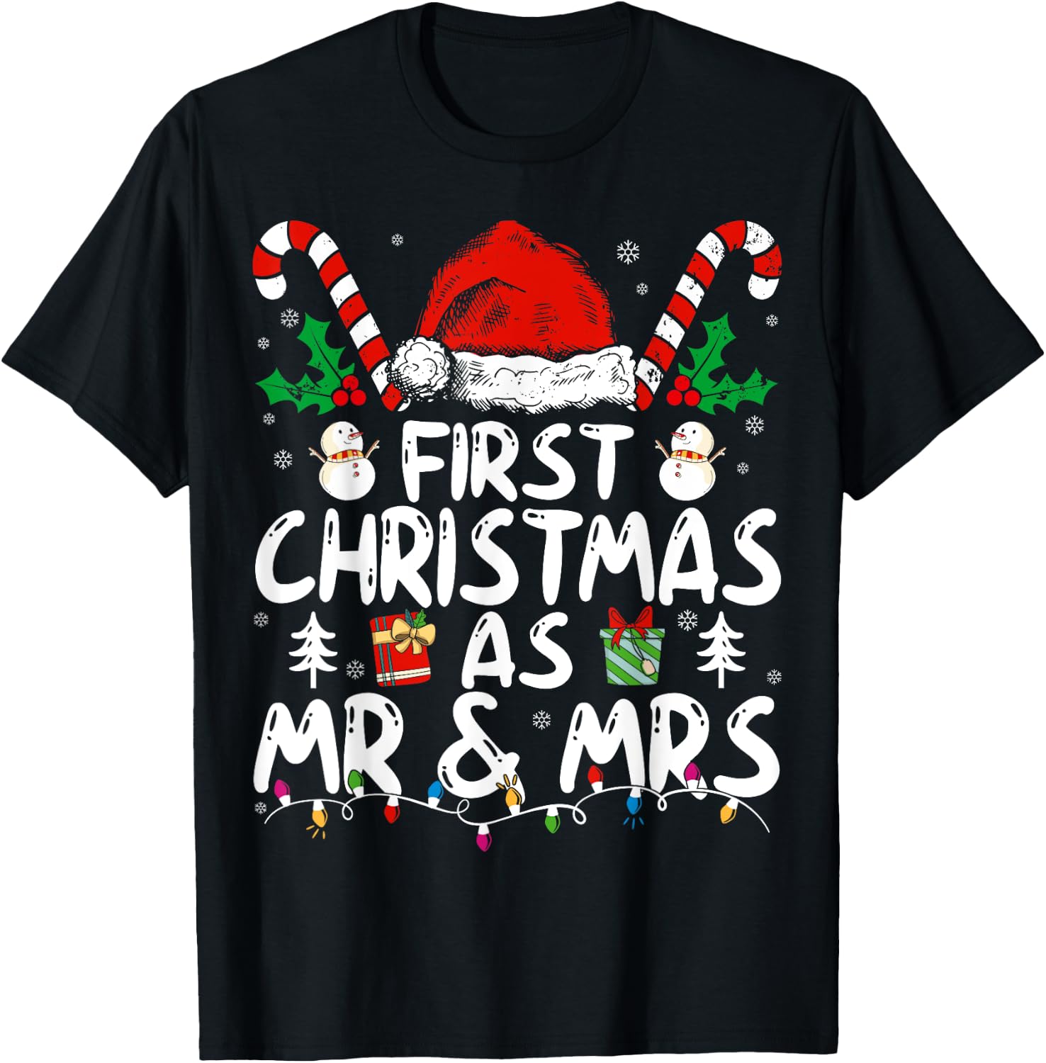 First Christmas As Mr and Mrs Just Married Couples Matching T-Shirt - T-Shirt | Black