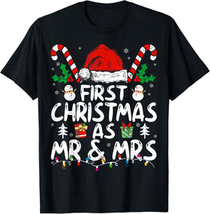 First Christmas As Mr and Mrs Just Married Couples Matching T-Shirt - T-Shirt | Black