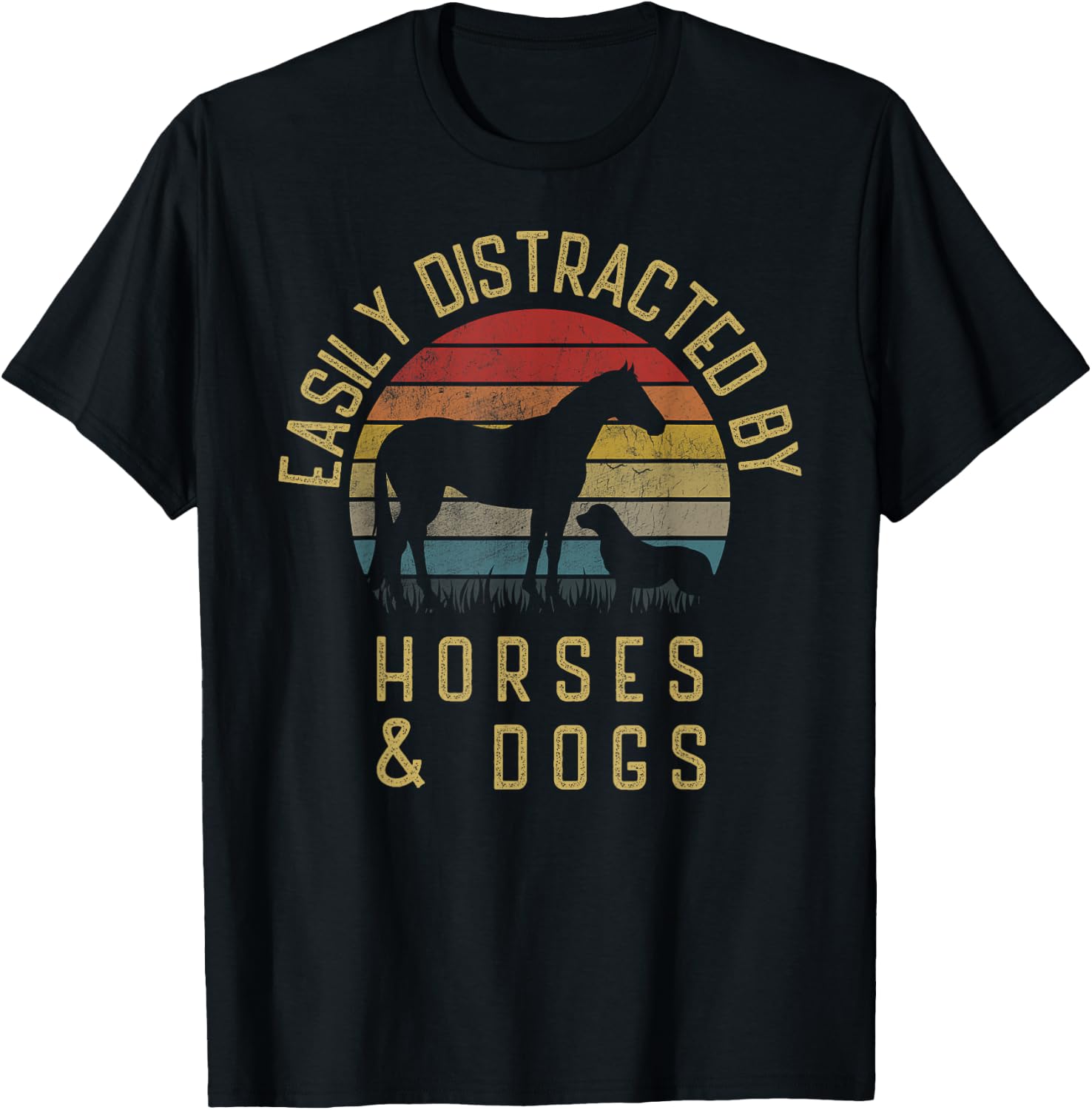 Easily distracted by horses and dogs I like heart horse dog Women Girls Kids T-Shirt - T-Shirt | Black