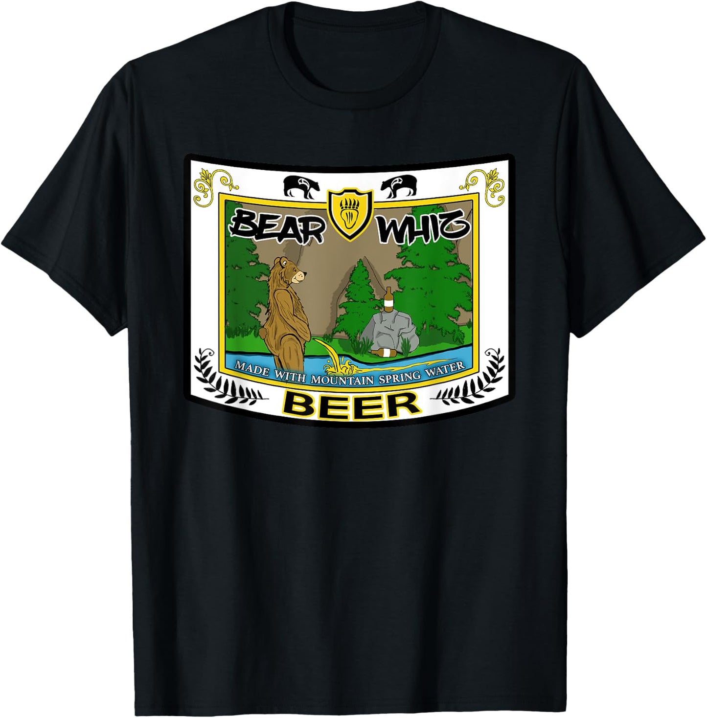 Funny Beer Label Bear Whiz Beer For The Outdoorsman T-Shirt - T-Shirt | Black