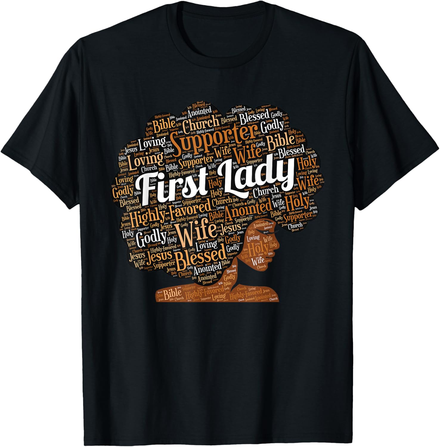 First Lady | Pastor's Wife Black Woman Afro T-Shirt - T-Shirt | Black