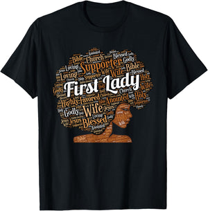 First Lady | Pastor's Wife Black Woman Afro T-Shirt - T-Shirt | Black