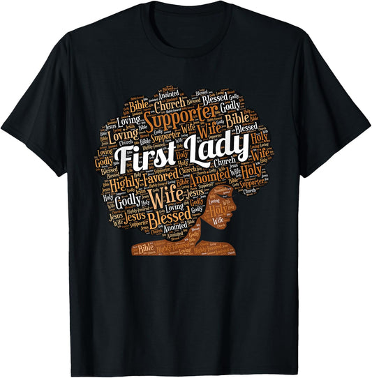 First Lady | Pastor's Wife Black Woman Afro T-Shirt - T-Shirt | Black