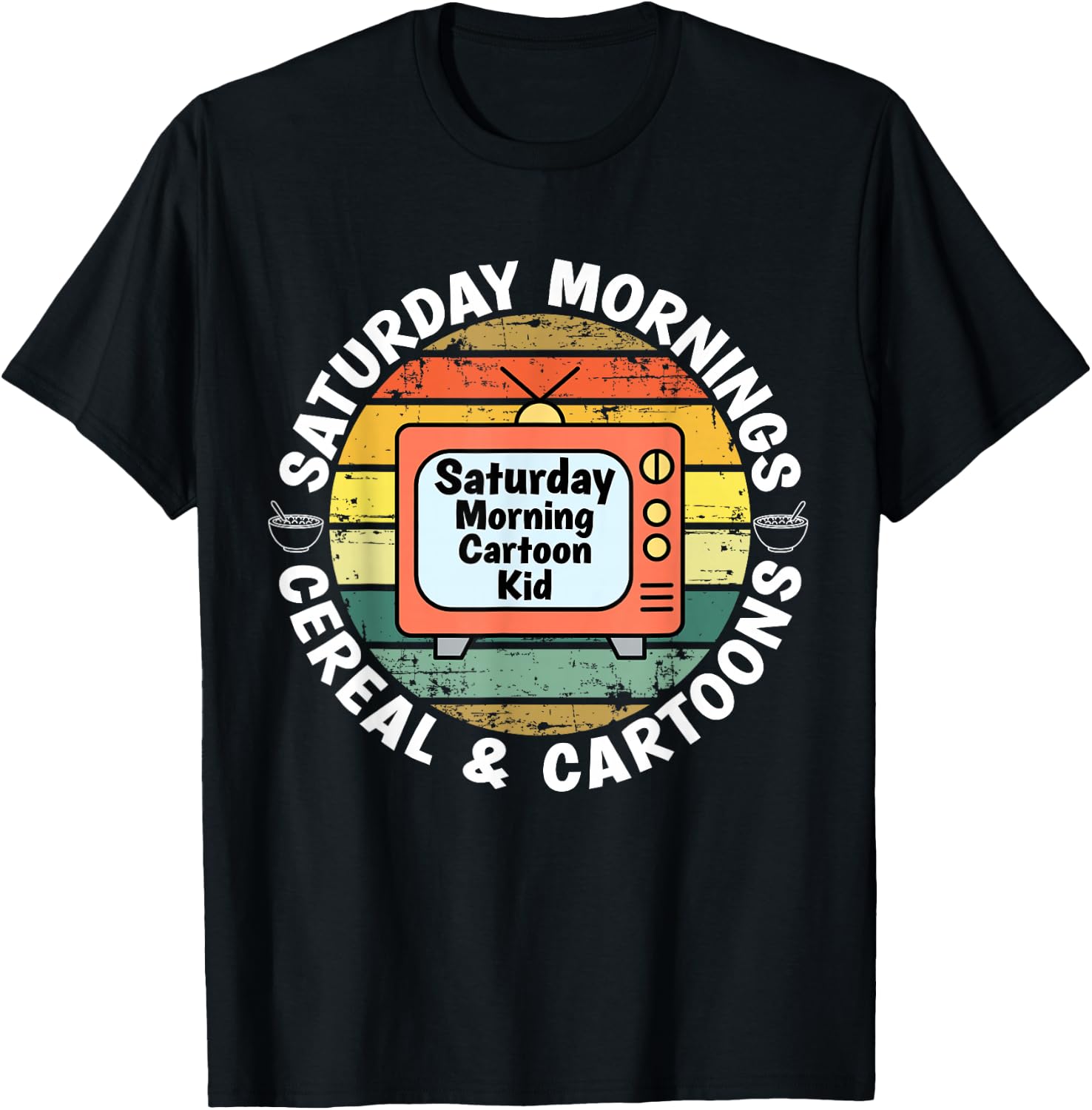 70s 80s 90s Retro Kid Saturday Mornings Cereal and Cartoons T-Shirt - T-Shirt | Black