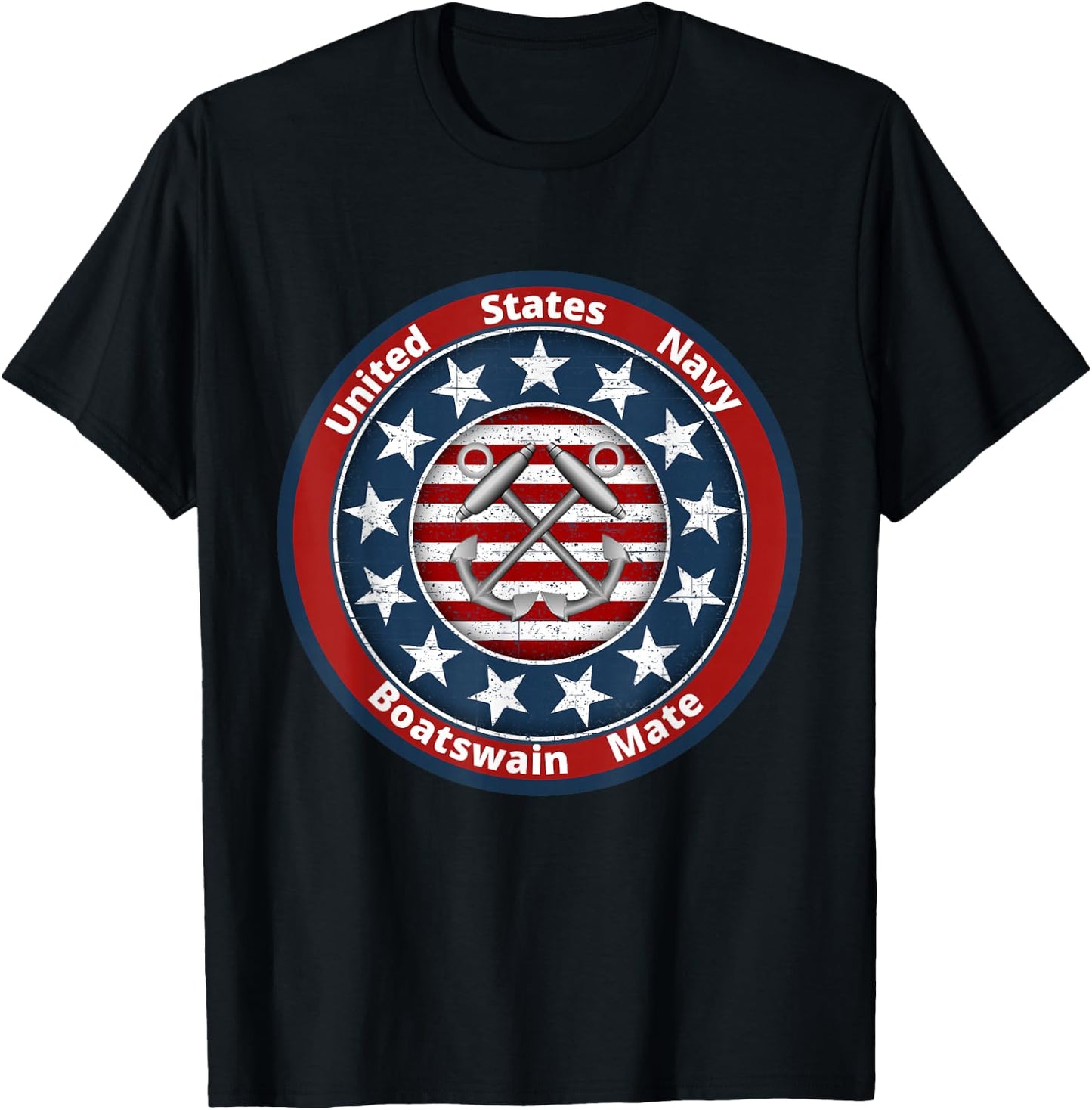 Navy Boatswain Mate Anchor and American Flag T-Shirt - T-Shirt | Black