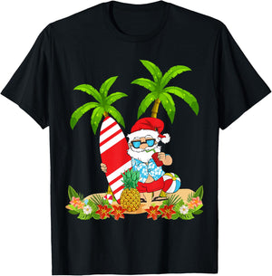 Santa Summer Surfing Christmas In July Beach Vacation T-Shirt - T-Shirt | Black
