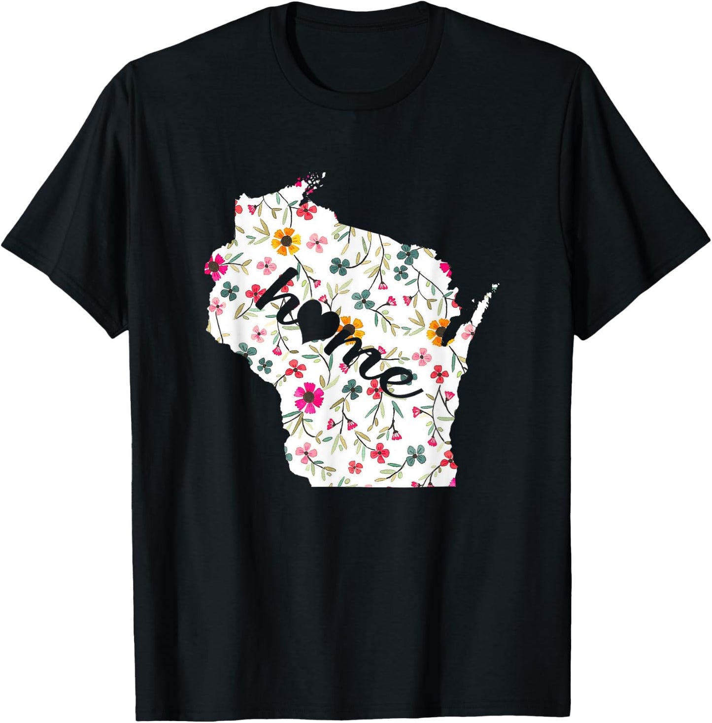 Floral Wisconsin Home T-Shirt - T-Shirt | Black