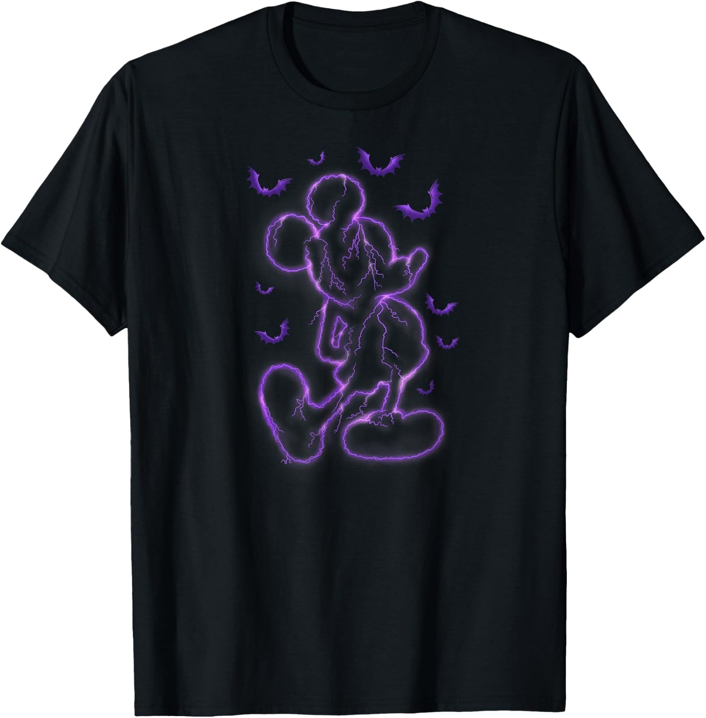Disney - Mickey Purple Lighting Outline Halloween T-Shirt - T-Shirt | Black