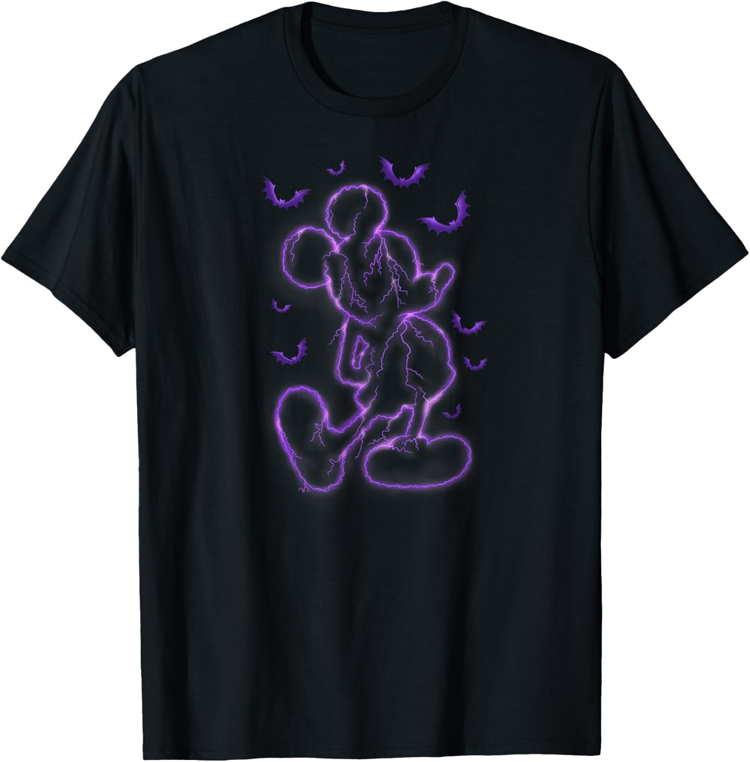 Disney - Mickey Purple Lighting Outline Halloween T-Shirt - T-Shirt | Black