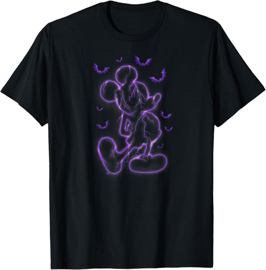 Disney - Mickey Purple Lighting Outline Halloween T-Shirt - T-Shirt | Black