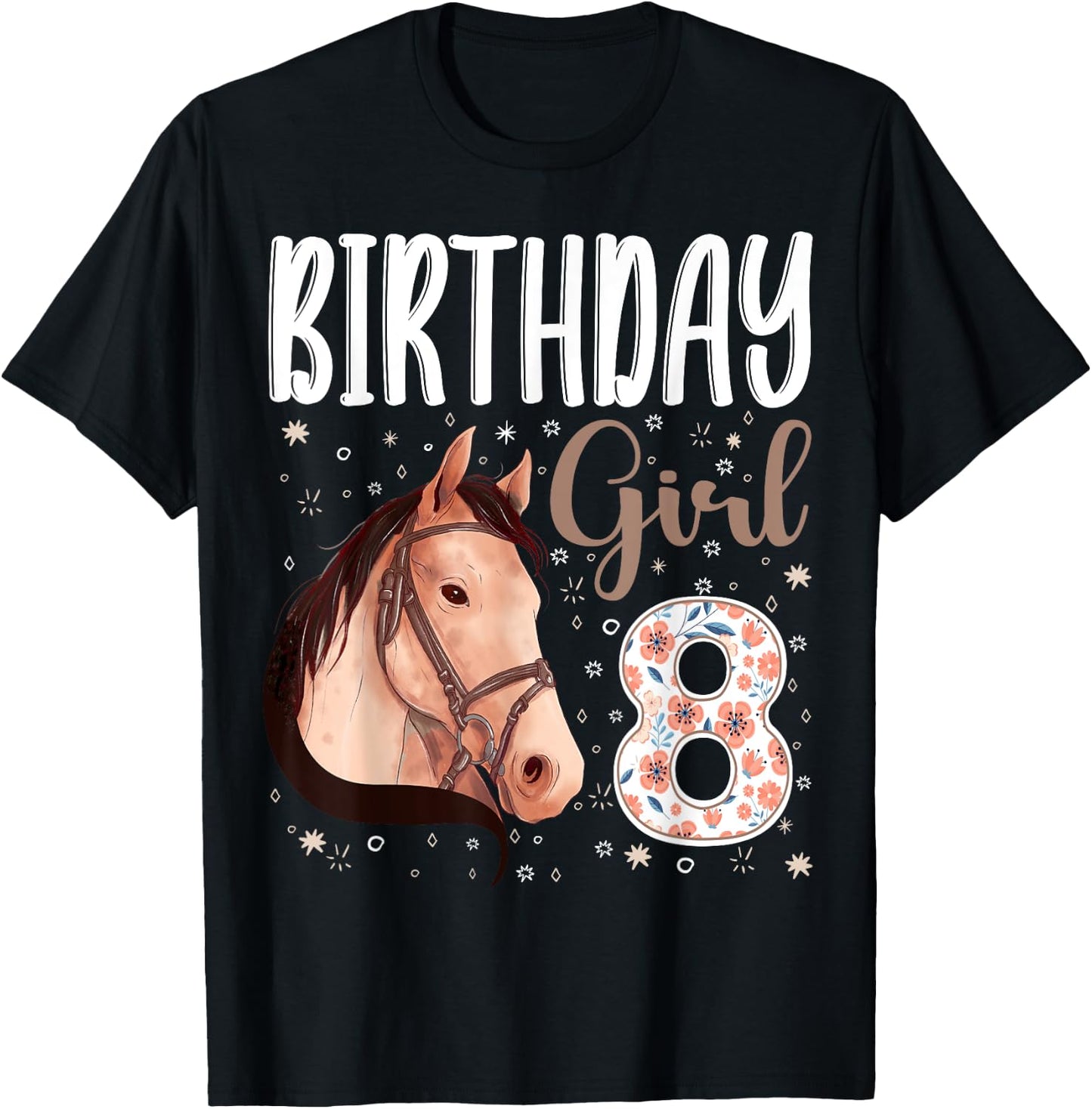 horse Animal Lovers 8th Birthday Girl B-day 8 year old T-Shirt - T-Shirt | Black
