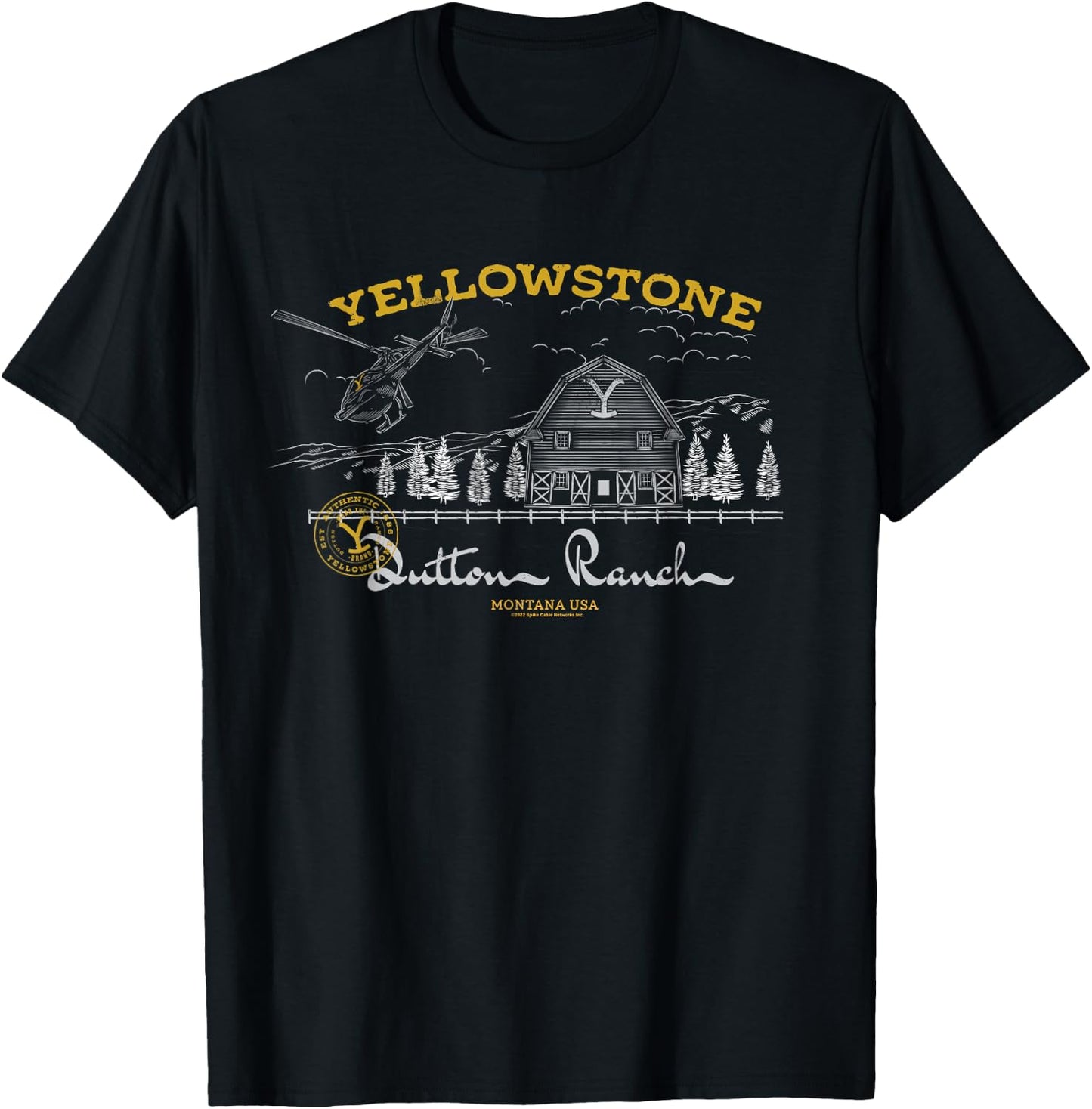 Yellowstone Dutton Ranch Helicoptor Small T-Shirt - T-Shirt | Black