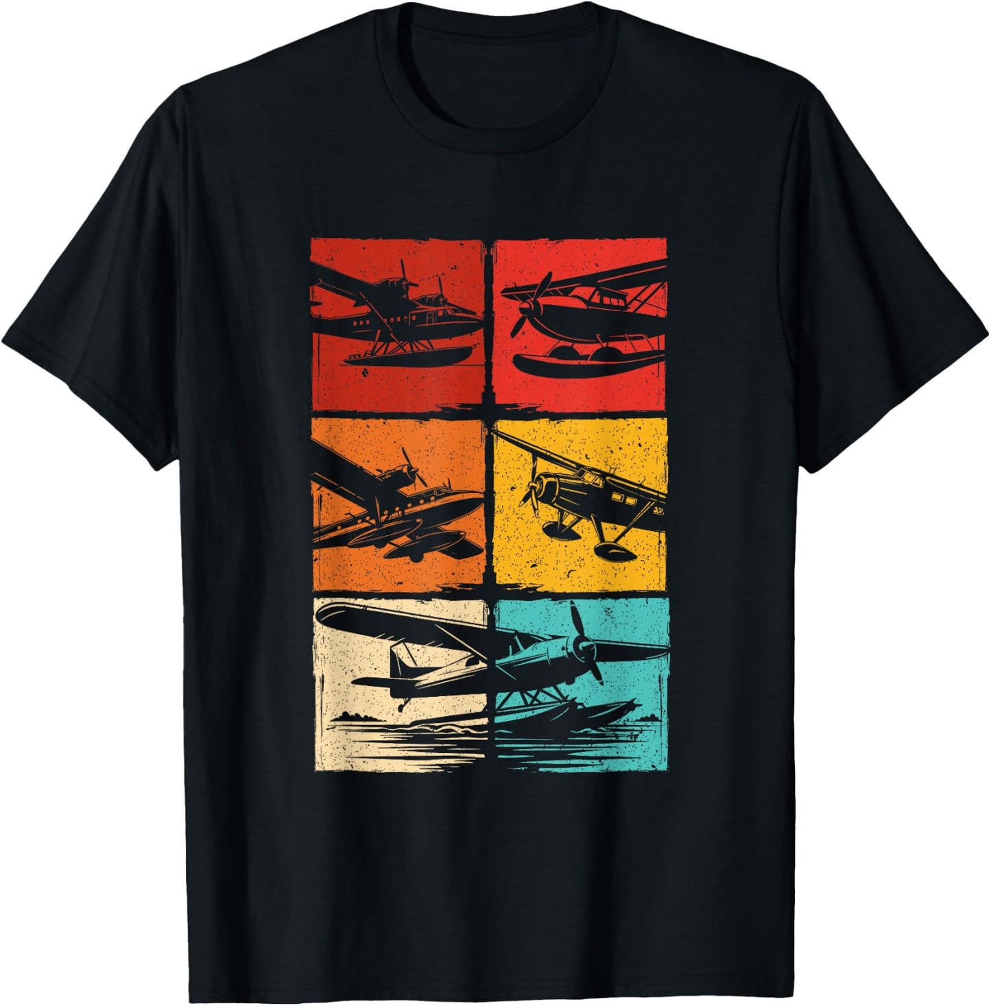 Seaplane Colorful Grid T-Shirt - T-Shirt | Black