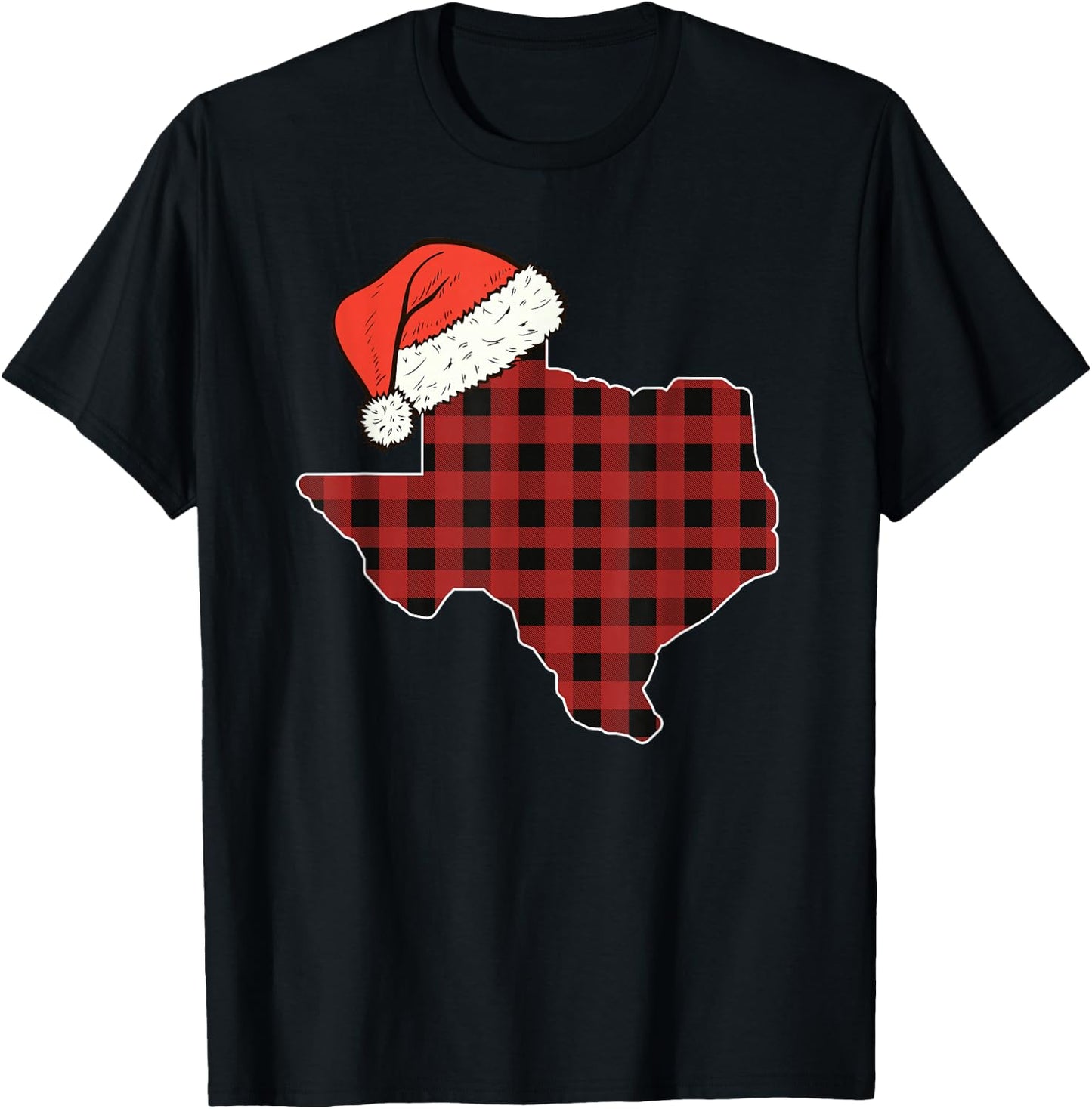 Texas Plaid Christmas Santa Hat Holiday Matching T-Shirt - T-Shirt | Black