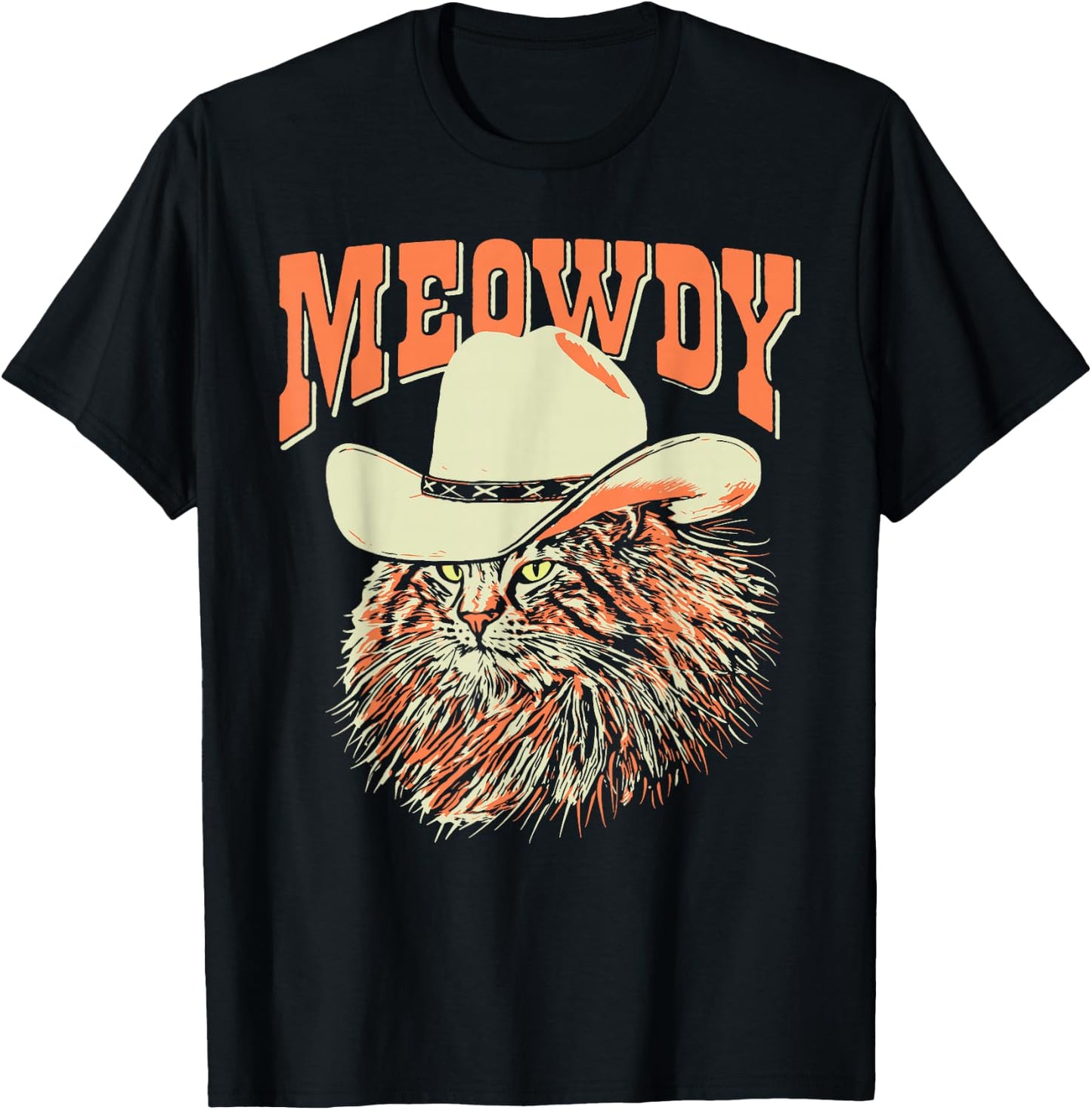 Southern Timbers Meowdy! Funny Country Music Cat Cowboy Hat Vintage Brown T-Shirt - T-Shirt | Black