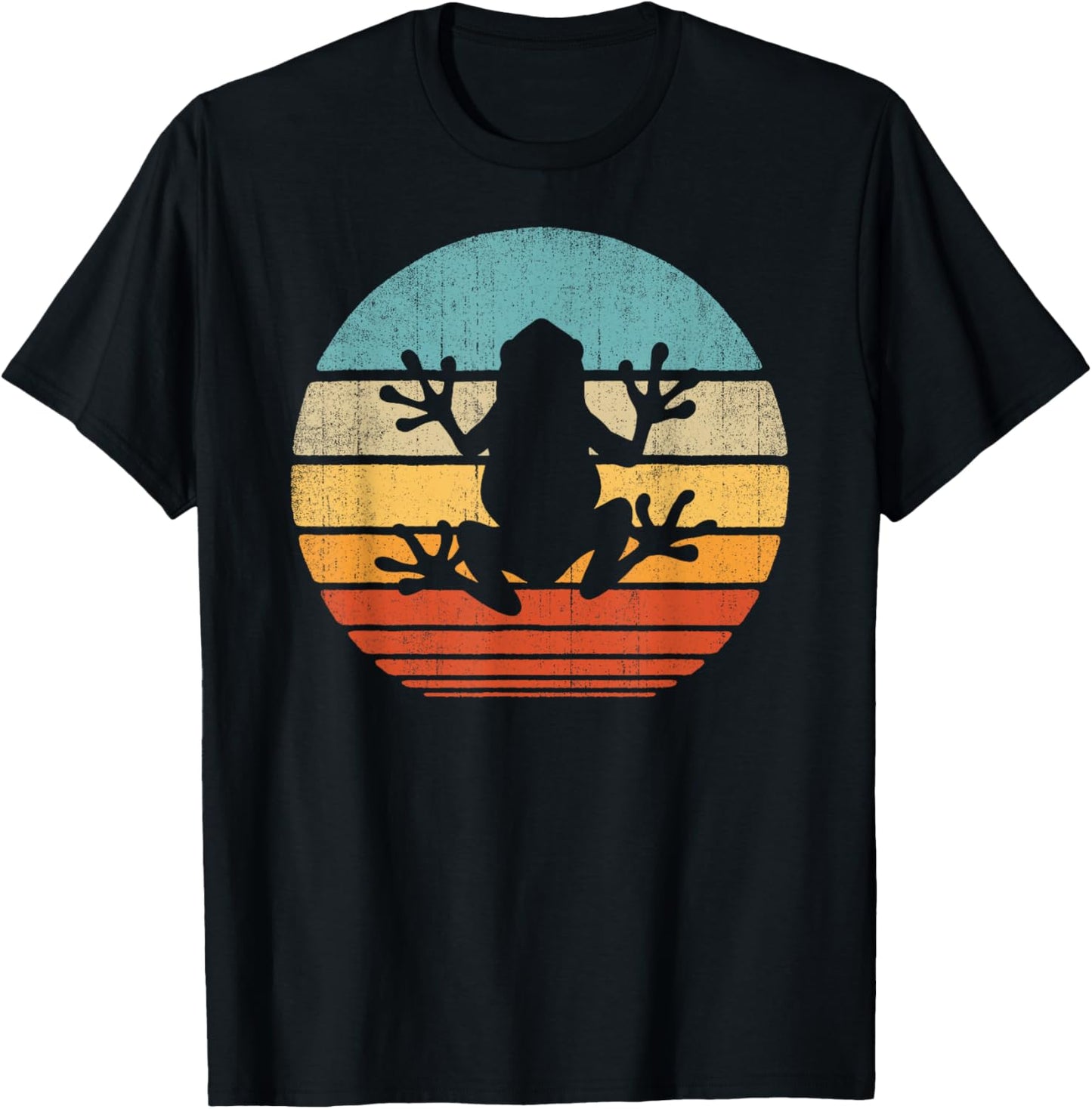 Frog Retro Vintage 60s 70s Sunset Amphibian Animal Men Women T-Shirt - T-Shirt | Black
