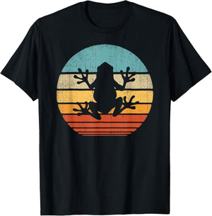 Frog Retro Vintage 60s 70s Sunset Amphibian Animal Men Women T-Shirt - T-Shirt | Black