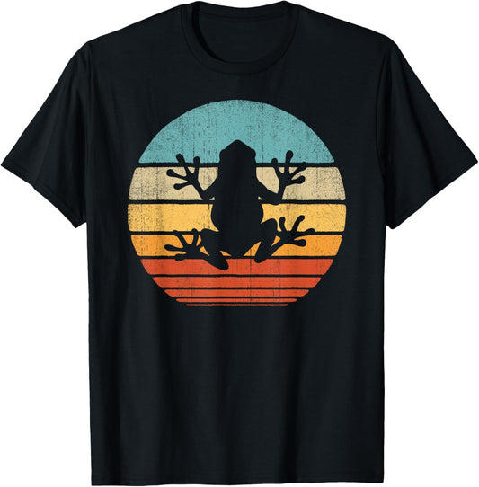 Frog Retro Vintage 60s 70s Sunset Amphibian Animal Men Women T-Shirt - T-Shirt | Black