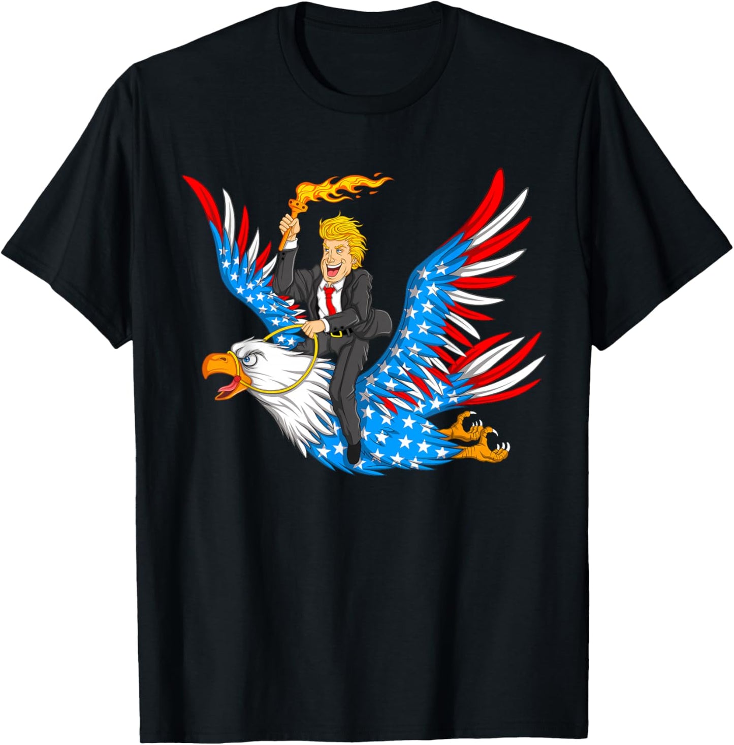 Trump On USA Eagle Cute US 4th Of July Funny American Gift Kids Men T-Shirt - T-Shirt | Black