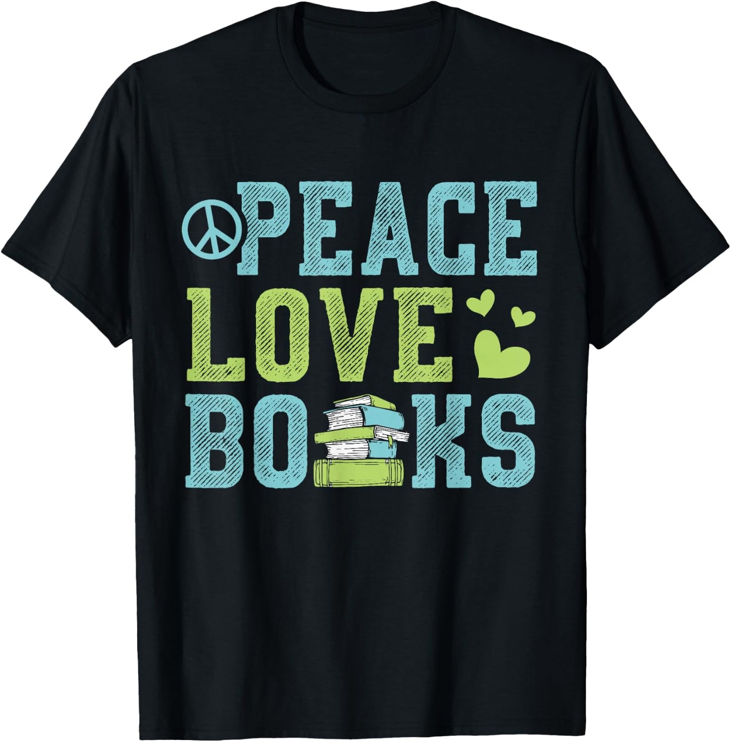 Books Peace Love Bookworm Book Nerd Book Lover Reading Gift T-Shirt - T-Shirt | Black