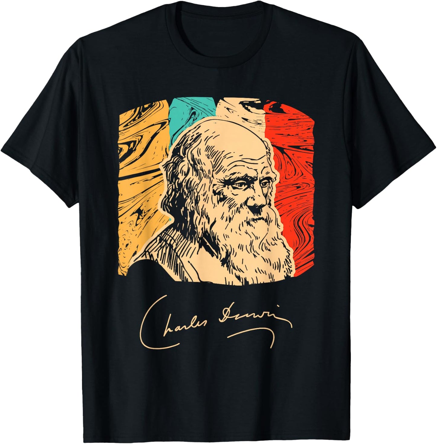 Charles Darwin Naturalist Biologist Scientist Retro T shirt T-Shirt - T-Shirt | Black