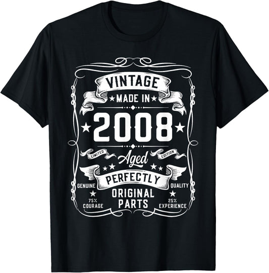 Vintage 2008 17 Years Old Gifts for Boys 17yr 17th Birthday T-Shirt - T-Shirt | Black