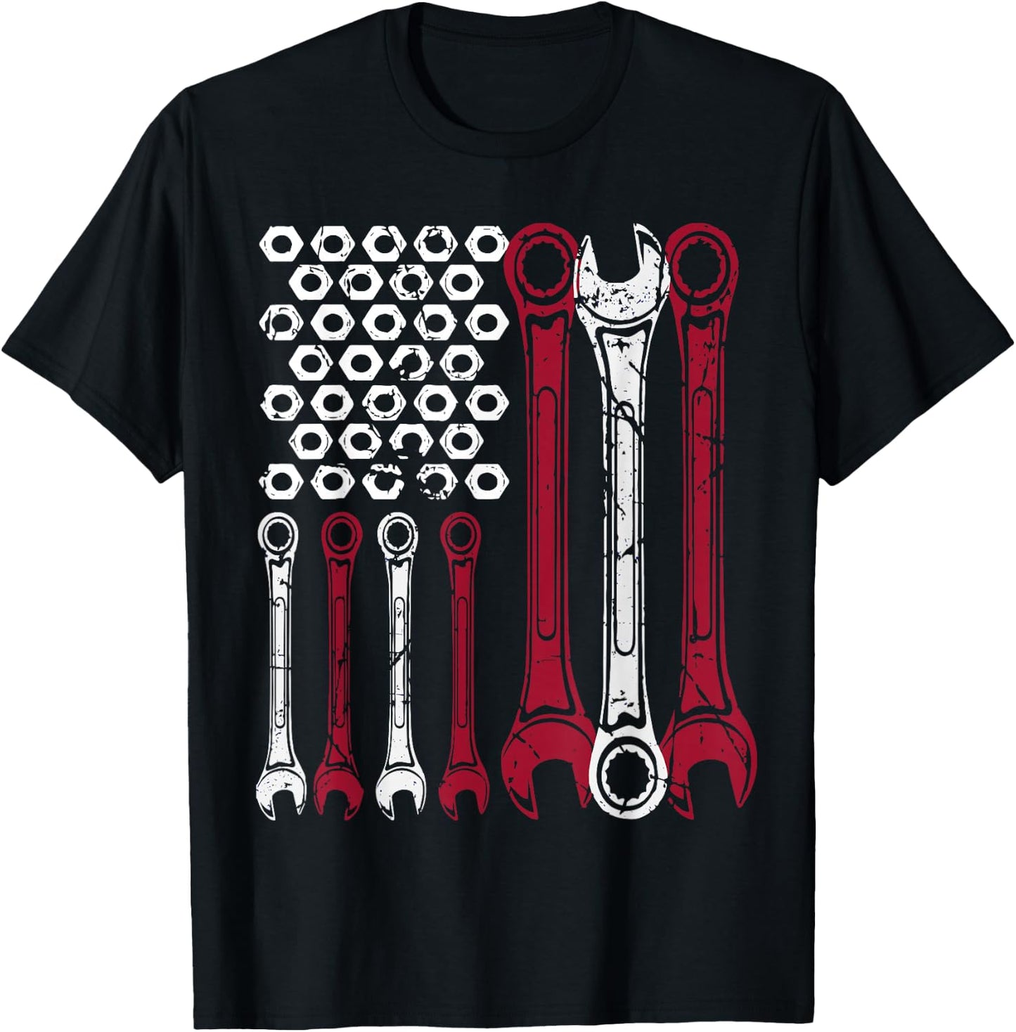Patriotic Mechanic Wrench American Flag T-Shirt - T-Shirt | Black