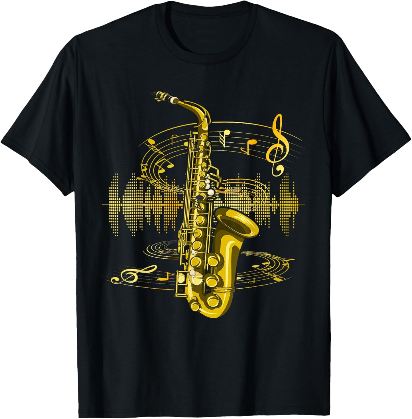 Music Sheet Music Saxophonist Clef Jazz Musician Saxophone T-Shirt - T-Shirt | Black