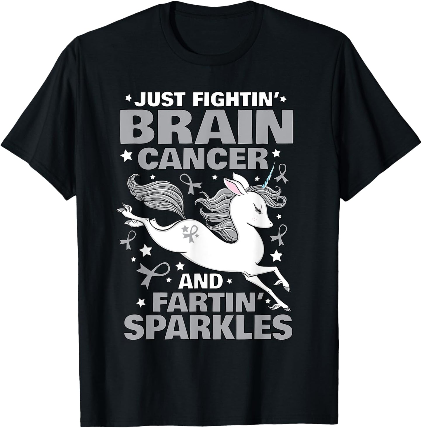 Fighting Brain Cancer Quote Farting Unicorn Funny Gift T-Shirt - T-Shirt | Black