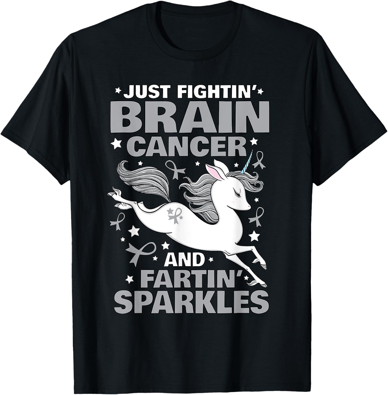 Fighting Brain Cancer Quote Farting Unicorn Funny Gift T-Shirt - T-Shirt | Black