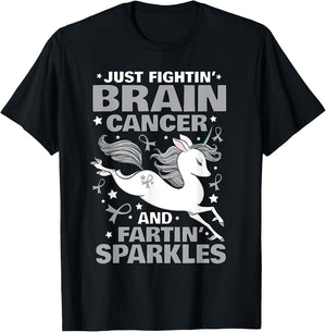 Fighting Brain Cancer Quote Farting Unicorn Funny Gift T-Shirt - T-Shirt | Black