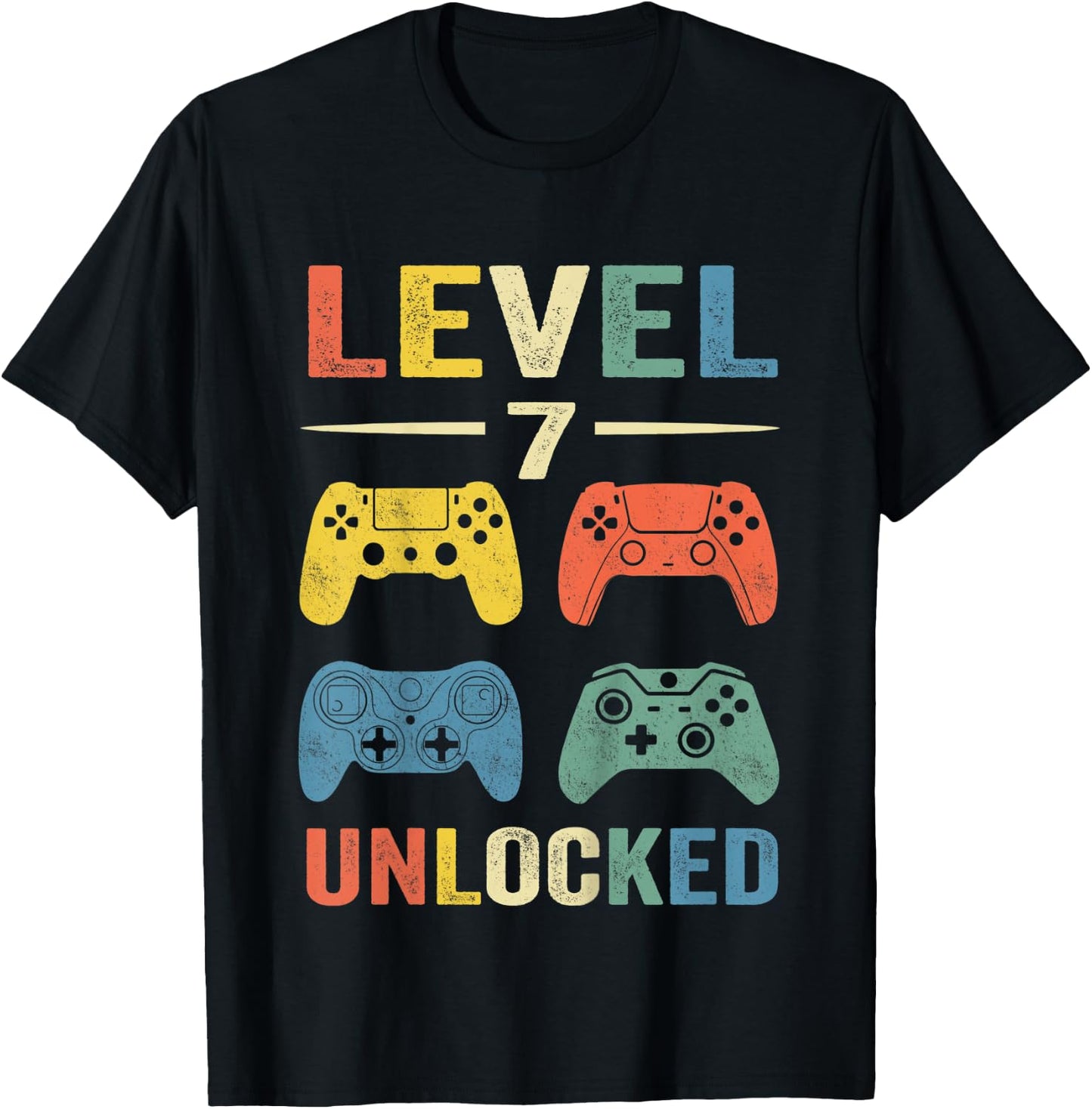 Kids Level 7 Unlocked Video Game 7th Birthday Gift T-Shirt - T-Shirt | Black